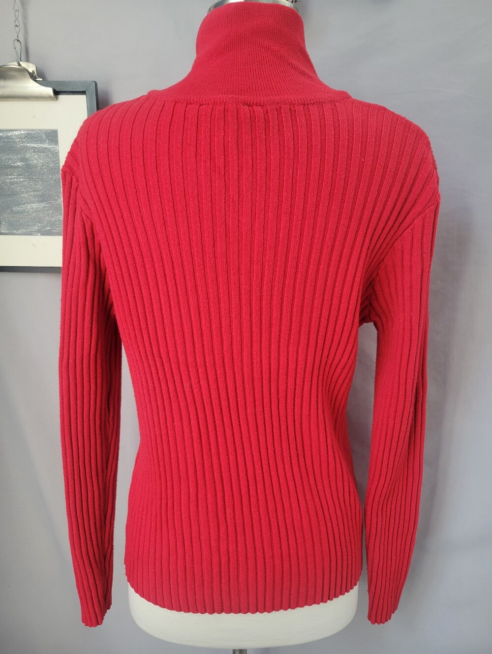 Bebe Ribbed Logo Embellished Rhinestone 1/4 Zip Sweater Red XL - Picture 2 of 11